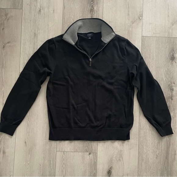 J. Crew Black and Gray Quarter-Zip Sweater - Szie Large - Picture 1 of 4